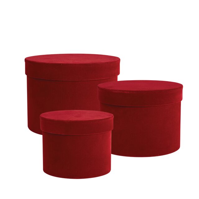 Round Hat Boxes (set of 3) Burgundy Velour Michael Dark