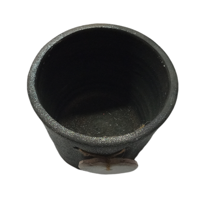 11cm Black Ceramic Pot with White Heart Michael Dark