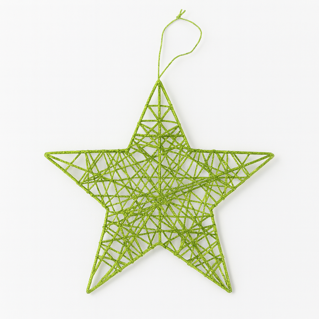 Lime 3D Glittered Wire Star 20cm – Festive Decoration