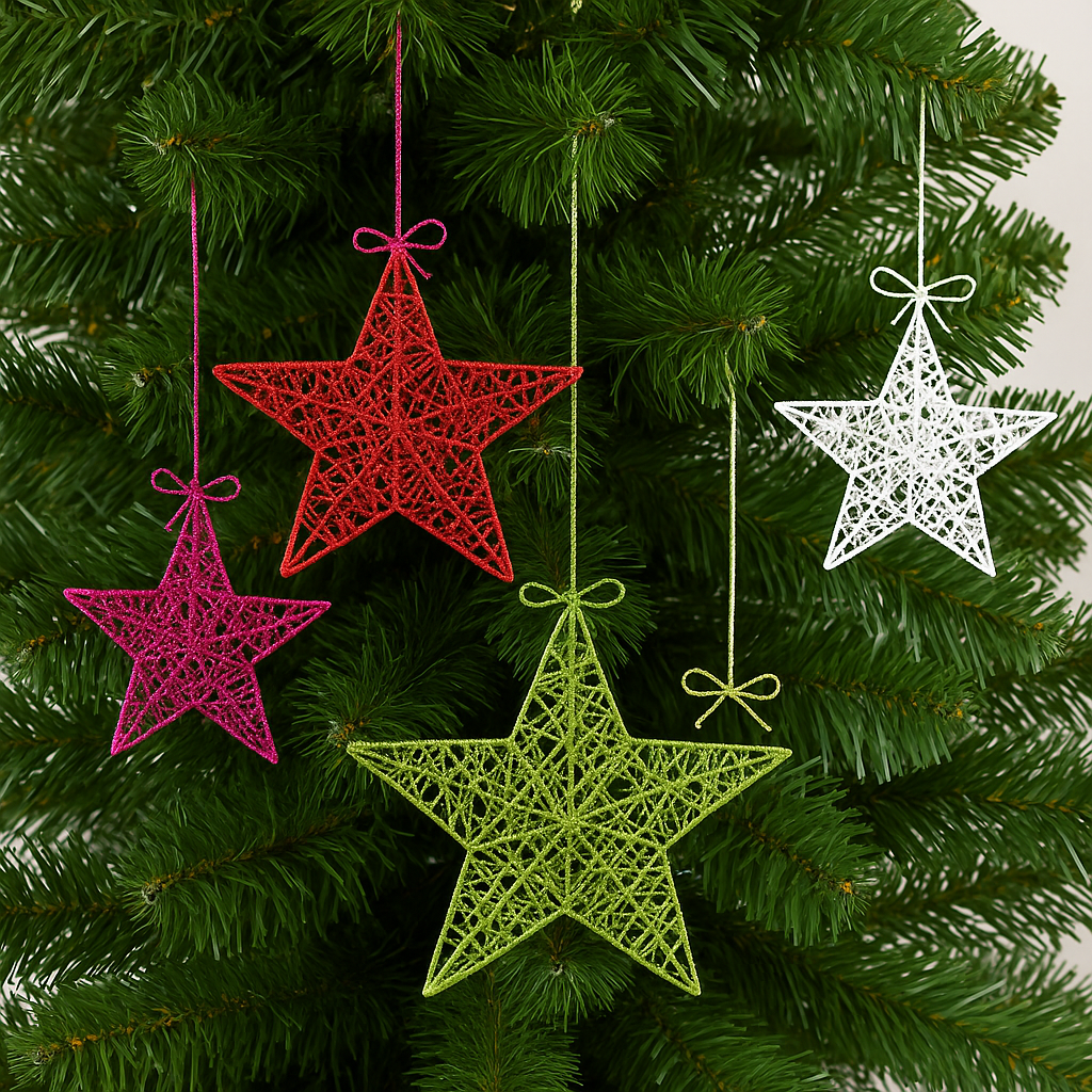 Champagne Gold 3D Glittered Wire Star 20cm – Xmas Décor