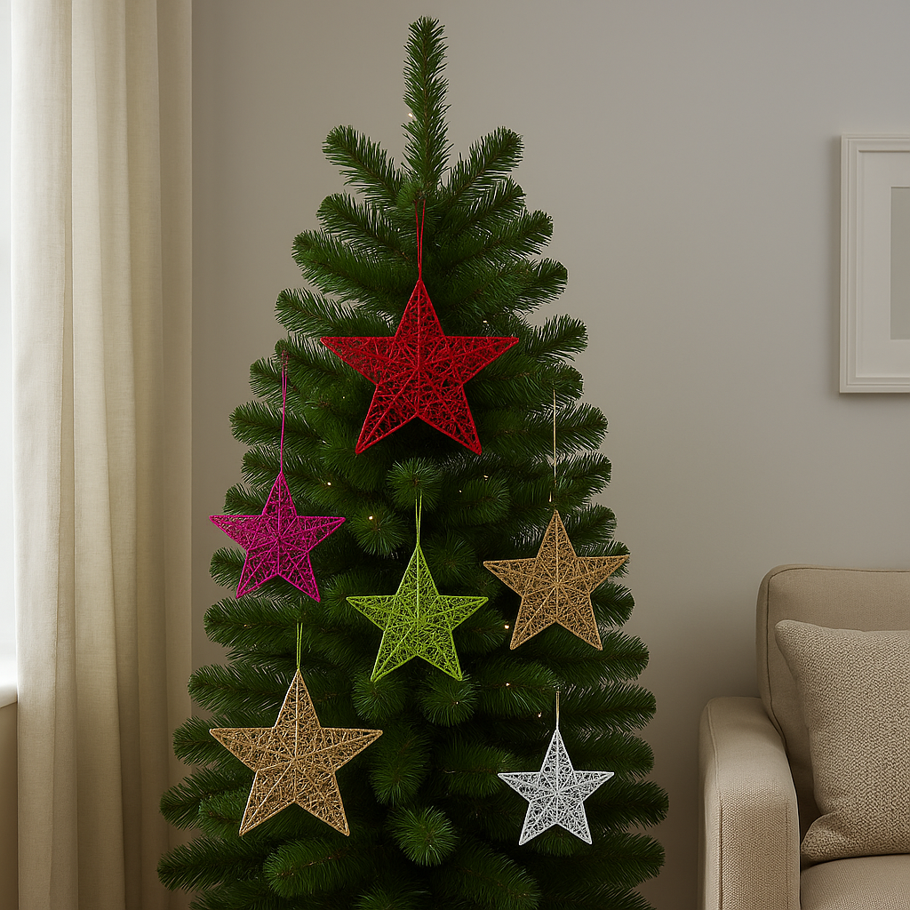 Cerise 3D Glittered Wire Star 10cm – Christmas Décor