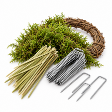 Silver and bamboo mossing pins for wreath making