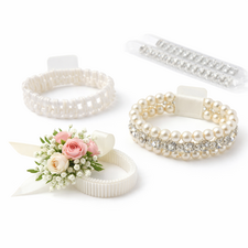 Corsage bracelets and wristlets used by florists to create wearable floral wrist corsages for weddings and special occasions.
