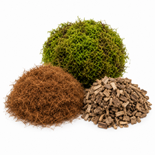 Florist moss, coco fibre and decorative wood chips for floristry and wreath making