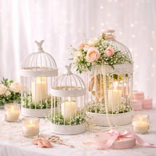 Decorative wedding birdcage used as a card holder and venue table centrepiece