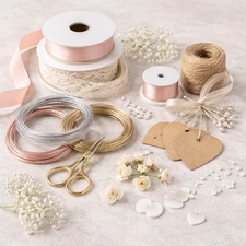 Wedding craft supplies including decorative wire ribbon and DIY decoration materials for wedding styling