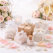 Wedding favours and confetti supplies including favour bags boxes and decorative wedding confetti