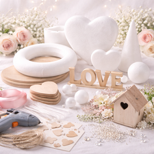 Craft bases and decorative shapes used for DIY wedding decorations and craft projects