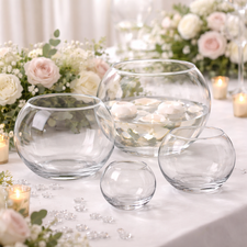 Round glass fishbowl vases for wedding centrepieces and table decorations