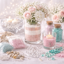 Decorative sand and vase fillers used in wedding centrepieces and glass vase displays