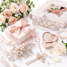wedding accessories including tiaras hair clips wedding gifts photo frames and decorative wedding items