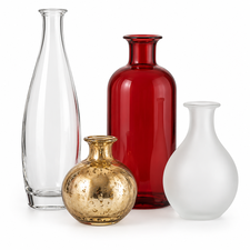 Clear, red, gold and frosted vases for Christmas floral displays